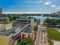 Aerial view of Lake Eola featuring fountain, park, and surrounding cityscape at 151 E Washington St # 419, Orlando, FL 32801