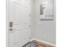 Inviting entryway with a white door, stylish rug, and contemporary artwork, creating a welcoming first impression at 4622 Eureka Ln, Sanford, FL 32773