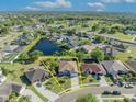 Aerial view of a single-Gathering home with beautiful landscaping and a backyard pond at 4907 Culdesac Ct, St Cloud, FL 34772