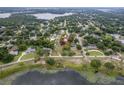 Wide aerial view of a home in a serene neighborhood near a lake at 809 Poinsettia Dr, Eustis, FL 32726