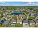 Serene aerial view showcases a residential neighborhood surrounding a tranquil lake, highlighting the area's community feel at 14931 Hawksmoor Run Cir, Orlando, FL 32828