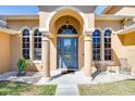 Elegant front entrance with a blue glass door, white columns, and decorative stone at 2238 Amberly Ave, Orlando, FL 32833