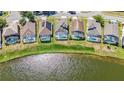 Aerial view of beautiful homes with screened-in pools overlooking a peaceful lake at 2723 Callaway Ln, Kissimmee, FL 34744
