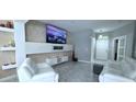 Bright living room with modern white furniture, tiled floors, stylish wall accents, and natural light at 4730 Capital Blvd, St Cloud, FL 34769
