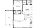 Detailed floor plan featuring two bedrooms, two bathrooms, a patio, and an open living room and dining area at 726 Viking Ave, Tavares, FL 32778