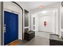 Condo hallway with a blue door, neutral walls, and modern decor, providing a clean and inviting entry space at 4114 Breakview Dr # 11002, Orlando, FL 32819