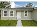 Close-up of a modern front door with freshly painted trim and a sidewalk at 6038 Sw 154Th Place Rd, Ocala, FL 34473