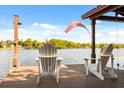 Inviting lake view with chairs, dock, and American flag for relaxing waterside living at 7849 Georgeann St, Winter Park, FL 32792