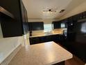 Modern kitchen features dark cabinetry, updated appliances, and a bright countertop, ideal for cooking at 1528 Baltimore Dr, Orlando, FL 32810