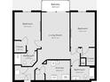 Layout showcasing bedrooms, bathrooms, living room, kitchen, and balcony dimensions at 8775 Sartori St # 302, Orlando, FL 32829