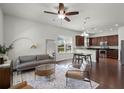 Inviting living room featuring modern decor, hardwood floors, and a ceiling fan at 1052 Avila Ln, Orlando, FL 32803