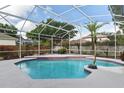 Sparkling swimming pool inside screened enclosure, surrounded by tropical plants at 4353 Steed Ter, Winter Park, FL 32792
