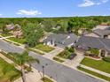 Overhead view of a suburban neighborhood with tree-lined streets and well-maintained homes at 1004 Moccasin Run Rd, Oviedo, FL 32765