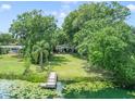 Secluded backyard with a private dock surrounded by lush greenery and waterfront views at 3225 Hargill Dr, Orlando, FL 32806