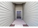 Close-up of the front entrance featuring a modern, dark-colored door and contemporary siding at 7563 Sw 78Th Ter, Ocala, FL 34481
