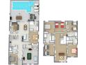 Detailed floor plan showcasing the layout of the home with a pool, multiple bedrooms, and living areas at 1405 Thunderbird Rd, Davenport, FL 33896