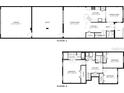 Layout of a two-story home featuring a garage, patio, kitchen, bedrooms, bathrooms, and living room spaces at 1530 Tally Cir, Oviedo, FL 32765