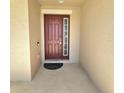 Covered entryway with dark wood front door, side light, and concrete floor at 3301 Bethpage Loop, Mount Dora, FL 32757