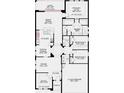 Detailed floor plan showcasing the layout of the home with primary suite, three bedrooms, and an open-concept kitchen at 556 Moon Shell Cir, New Smyrna Beach, FL 32168