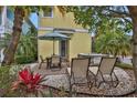 Backyard patio with a table, chairs, and an umbrella, perfect for outdoor dining and relaxation at 3083 Key Lime Loop, Kissimmee, FL 34747