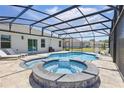 A luxurious screened-in pool and spa area with comfortable lounge chairs perfect for relaxation at 4307 Pebbles Throw Dr, Kissimmee, FL 34746
