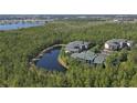 Aerial view of condo buildings nestled amongst trees near a tranquil lake offering peaceful, scenic living at 9061 Treasure Trove Ln # 104, Kissimmee, FL 34747