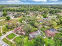 Expansive aerial view of the neighborhood showcasing lush greenery and well-maintained homes with swimming pools at 445 Songbird Way, Apopka, FL 32712