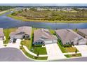 Aerial view of a property showcasing its proximity to a tranquil lake and surrounding residential area at 6960 Audobon Osprey Cv, Harmony, FL 34773
