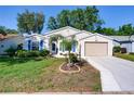 Inviting single-story home featuring blue shutters, a lush green lawn, and a paved driveway at 25307 La Grange Ct, Leesburg, FL 34748