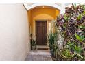 A welcoming front door framed by lush plants, creating an inviting entrance at 6874 Sperone St, Orlando, FL 32819