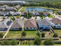 Scenic aerial view of homes with fenced yards near a pond at 12188 Ryegrass Trl, Orlando, FL 32824