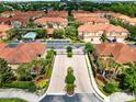Aerial view of a gated community featuring lush landscaping, terracotta roofs, and well-maintained properties at 1998 Michael Tiago Cir, Maitland, FL 32751