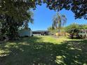 Expansive backyard with lush lawn and tropical landscaping and detached shed for extra storage at 2154 Lake Christie Dr, Orlando, FL 32809