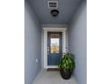 Inviting front entryway with a decorative glass door, potted plant, and overhead lighting at 1328 Pompay Dr, Davenport, FL 33896