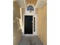 Home entrance with a black front door, sidelight, transom window, and hanging light fixture at 2507 Hikers Ct, Kissimmee, FL 34743