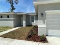 Inviting entryway with fresh landscaping leading to the front door and garage at 1734 Sail Ct, Kissimmee, FL 34759