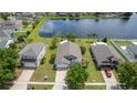 Stunning aerial view of a home with a backyard pond and lush landscaping at 4060 Longworth Loop, Kissimmee, FL 34744