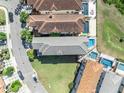 A high angle looking down at the roof of a residential building including a pool and green grass at 7613 Toscana Blvd, Orlando, FL 32819