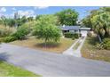 Landscaped front yard with mature tree, a driveway leading to a garage, and a well-maintained lawn at 1821 Goodrich Ave, Winter Park, FL 32789