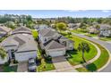 An aerial shot of a well-maintained single-Gathering home surrounded by lush greenery and neighboring houses at 8160 Sun Palm Dr, Kissimmee, FL 34747