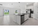 Modern kitchen with stainless steel appliances, island with sink, and an open floor plan at 917 Jackson Ave, Davenport, FL 33837