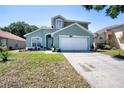 Charming two-story home boasts a well-maintained lawn and a welcoming two-car garage at 4381 Creekside Blvd, Kissimmee, FL 34746