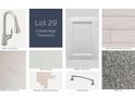 Interior design featuring countertops, cabinets, backsplash, flooring, carpet, and hardware samples with neutral and modern style at 16759 Muskgrass Dr, Winter Garden, FL 34787