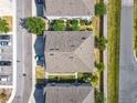 An aerial view of a townhouse community with multiple driveways, sidewalks, and green landscaping at 3449 Seneca Club Loop # B, Orlando, FL 32808
