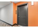Hallway view of a unit's entrance, featuring modern gray door and wall color accents at 14501 Grove Resort Ave # 3335, Winter Garden, FL 34787