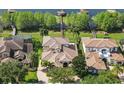 Luxury homes with tile roofs, manicured lawns, and private docks on a serene lake at 7624 Pointe Venezia Dr, Orlando, FL 32836
