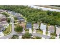 Aerial view of a neighborhood, showcasing the home's location near green spaces and a body of water at 826 Jade Forest Ave, Orlando, FL 32828