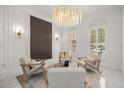 Bright seating area features modern chandelier and designer wall paneling at 11019 Kentmere Ct, Windermere, FL 34786