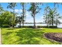 Beautiful lake view from lush green backyard with mature trees and landscaping at 11632 Lake Willis Dr, Orlando, FL 32821