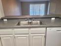 Updated kitchen featuring a stainless steel sink, white cabinets and modern appliances at 14001 Fairway Island Dr # 513, Orlando, FL 32837